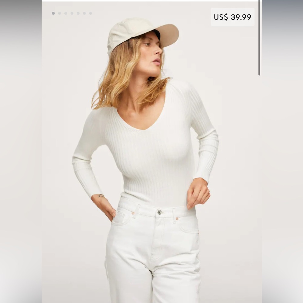 Mango V Neck Ribbed Sweater